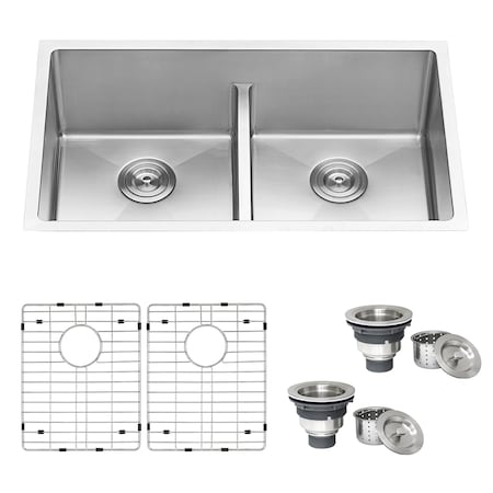 Ruvati 30" Undermnt Tight Radius 50/50 Dbl Bowl 16 Gauge SS Kitchen Sink RVH7355